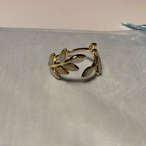 white flower ring, gold vine ring, leaf ring, wrap around leaf ring, gold